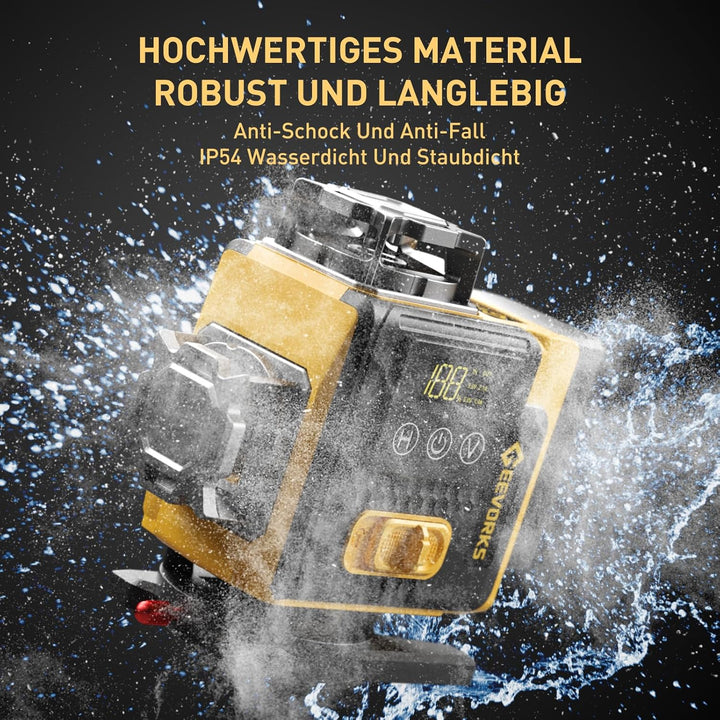 Geevorks Laser Wasserwaage 4D Kreuzlinienlaser Profi-Set | 16 Linien Selbstnivellierend, 25m Reichwe