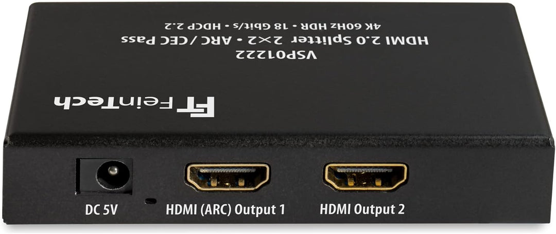FeinTech VSP01222 HDMI 2.0 Splitter 2 Eingänge 2 Ausgänge Scaler ARC Pass für AV-Receiver 4K 60Hz