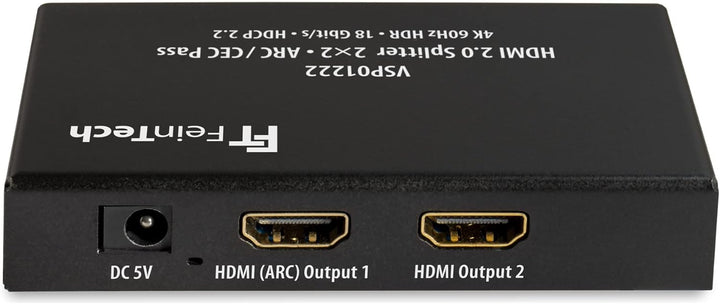 FeinTech VSP01222 HDMI 2.0 Splitter 2 Eingänge 2 Ausgänge Scaler ARC Pass für AV-Receiver 4K 60Hz