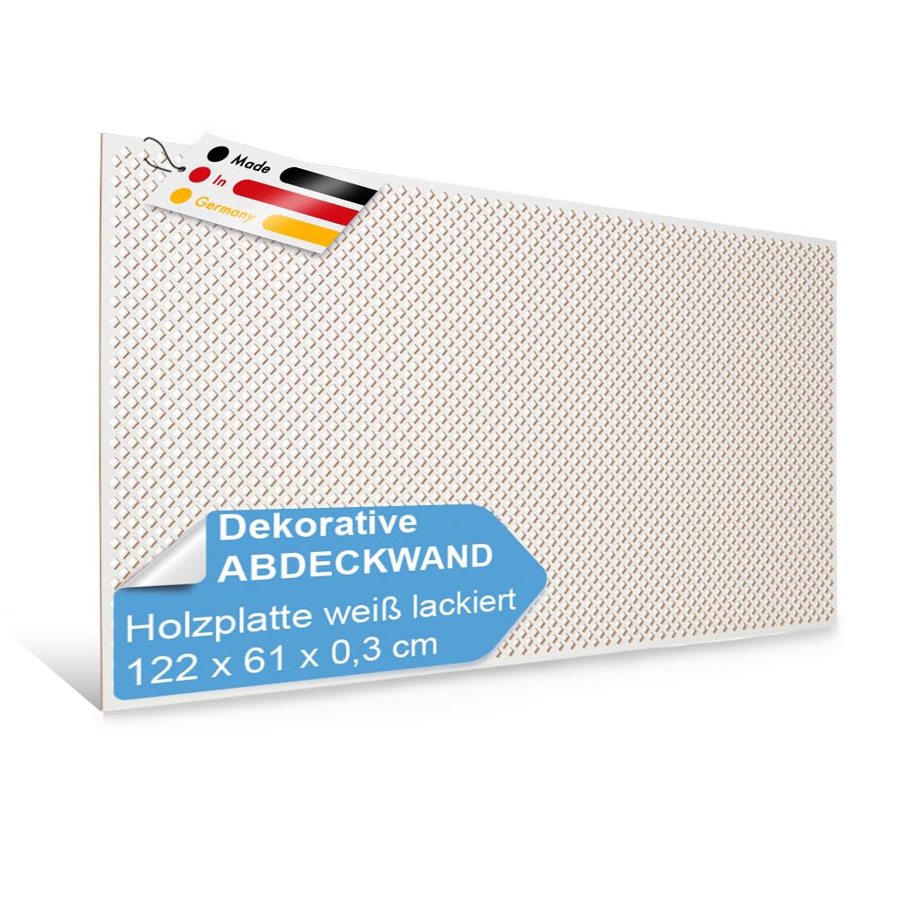 PEGBOARD - VALENCIA Lochwand 122 x 61 x 0,3 cm MDF Holzplatte weiss lackiert - Deutsches Produkt - H