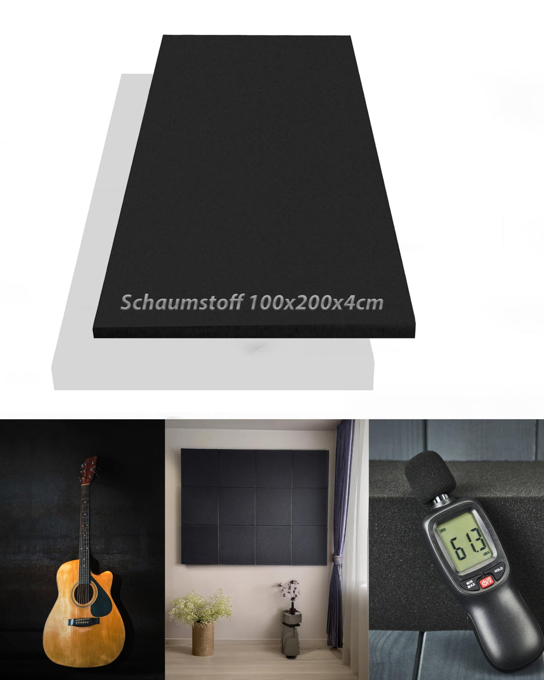 Schaumstoff - glatt, ca. 100x200x4cm, in der Farbe Anthrazit Schwarz I Akustik I Dämmung I Verpackun