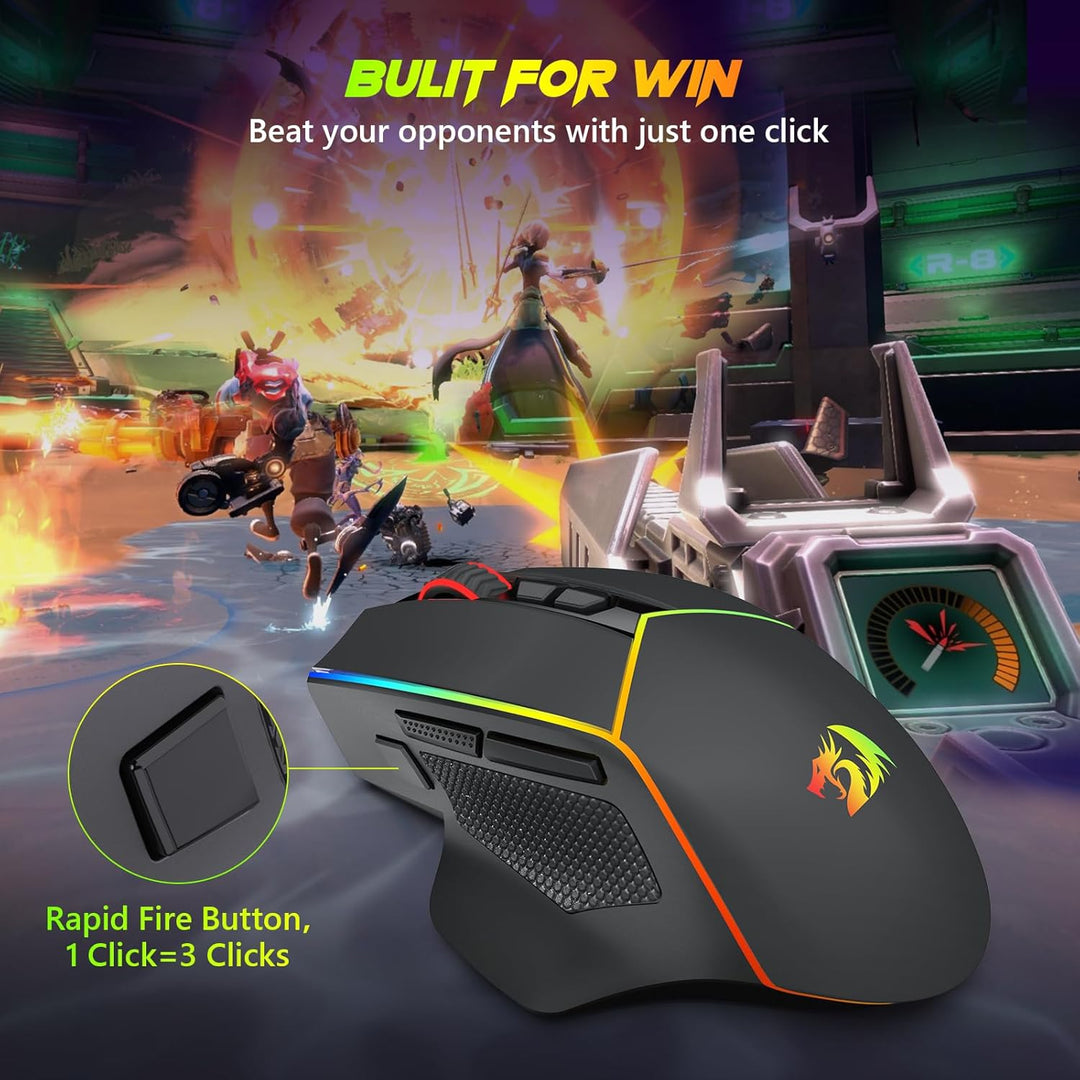 Redragon Kabellose Gaming Mouse, 2.4G/USB-C/Bluetooth Ergonomische Mouse Gaming, 8000 DPI, RGB Back-