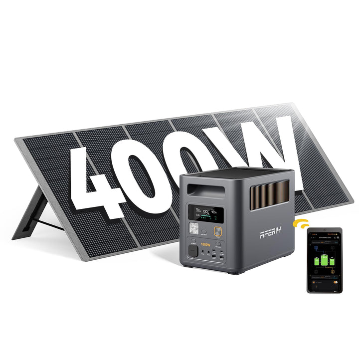 AFERIY 1800W Tragbare Powerstation 1024Wh mit 400W Solarpanel, Erweiterbar Auf 5120Wh LiFePO4 Solarg