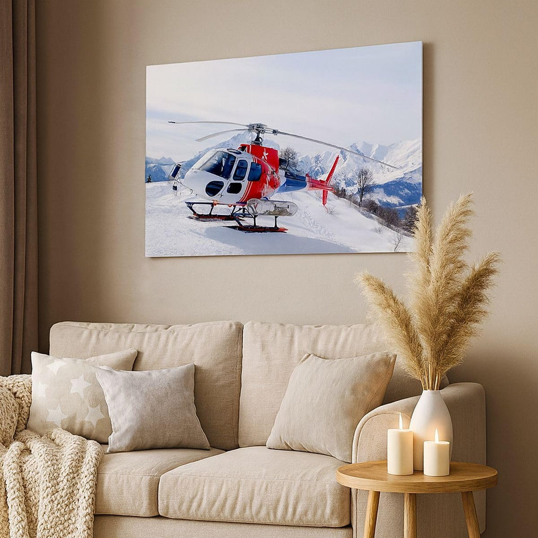 Bilder auf Leinwand 100x70cm Leinwandbild Hubschrauber Berge Gipfel Winter Gross Wanddeko Bild Schla