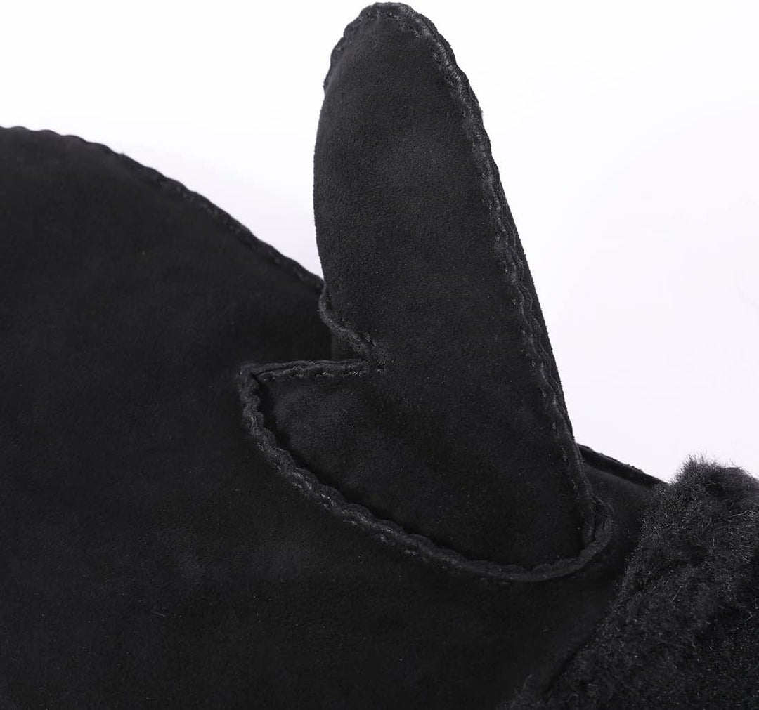 Harssidanzar Damen Fäustlinge,Winter Schaffell Lammfell beheizte warme pelzige Stulpenhandschuhe Led