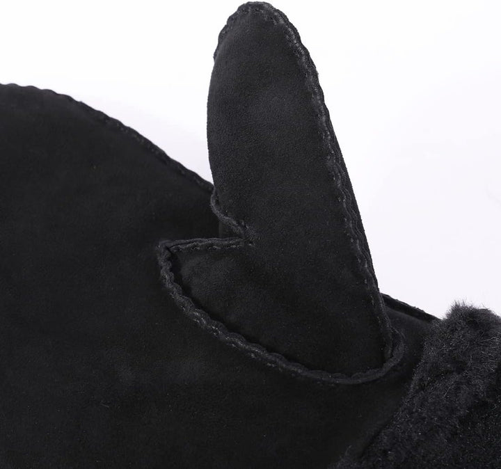 Harssidanzar Damen Fäustlinge,Winter Schaffell Lammfell beheizte warme pelzige Stulpenhandschuhe Led