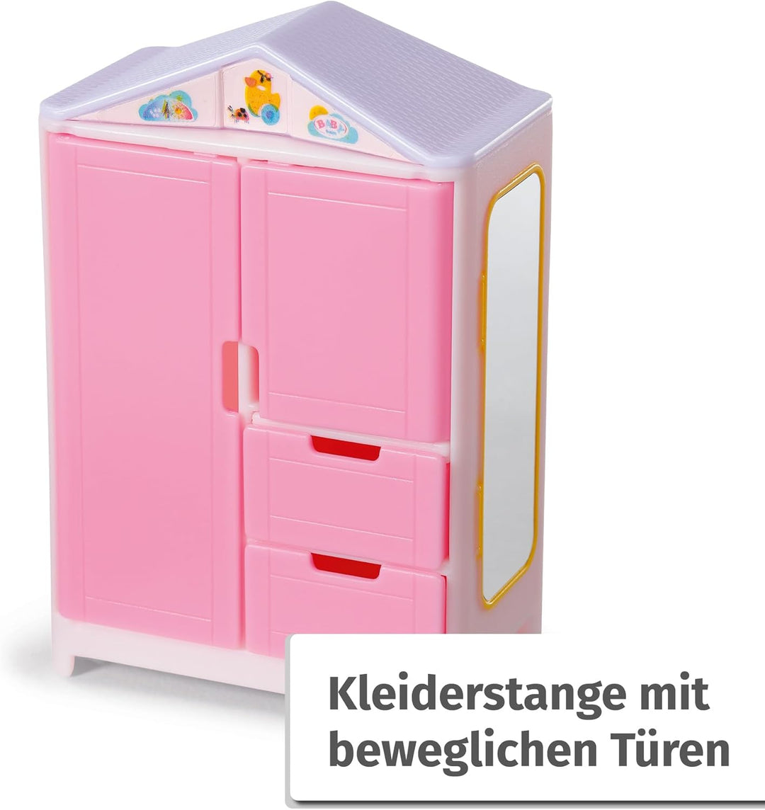 BABY born Minis Playset Möbelset mit Kleiderschrank, Kleiderstange, Stubenwagen und Wickeltisch, 906