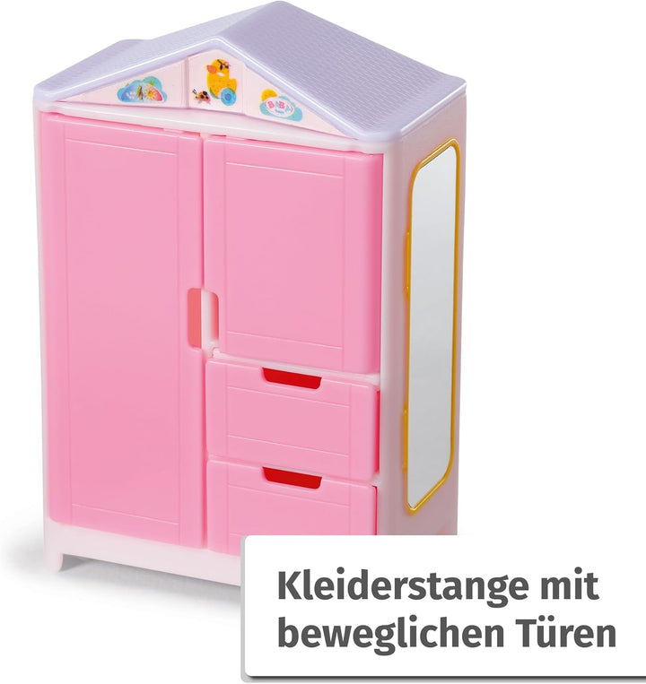 BABY born Minis Playset Möbelset mit Kleiderschrank, Kleiderstange, Stubenwagen und Wickeltisch, 906