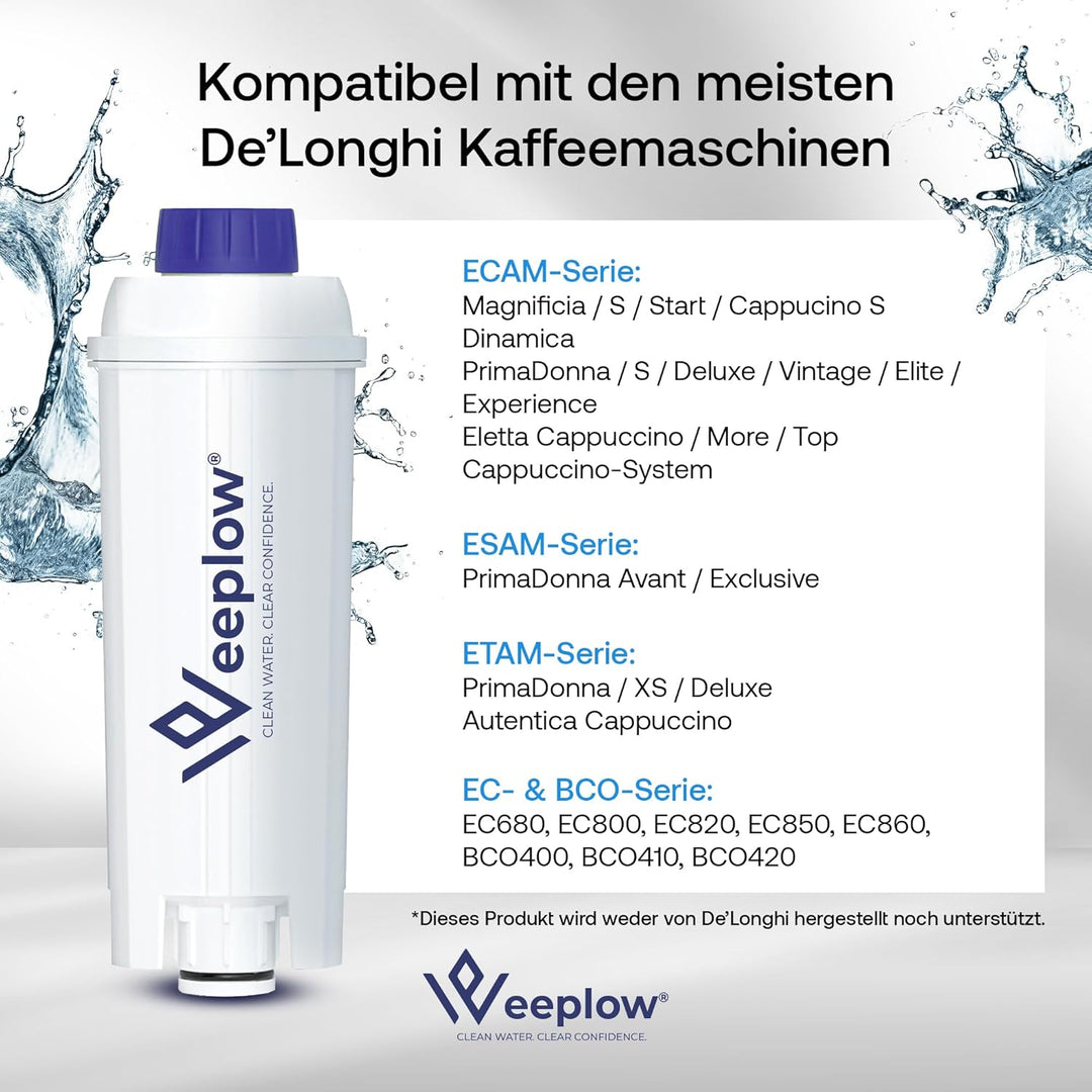 Weeplow® - 4 Wasserfilter Kompatibel mit Delonghi Magnifica, Dinamica, Autentica, PrimaDonna, DLSC00