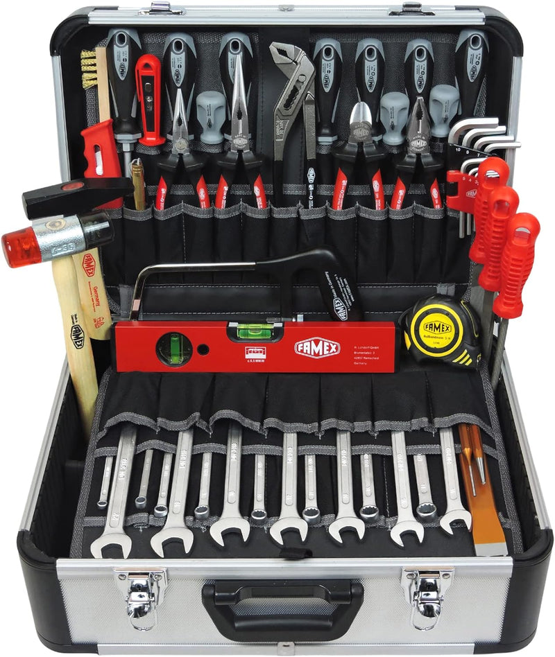 FAMEX 420-88 Alu Werkzeugkoffer gefüllt mit Top Werkzeug Set - ERWEITERBAR - Werkzeugkasten in Top Q