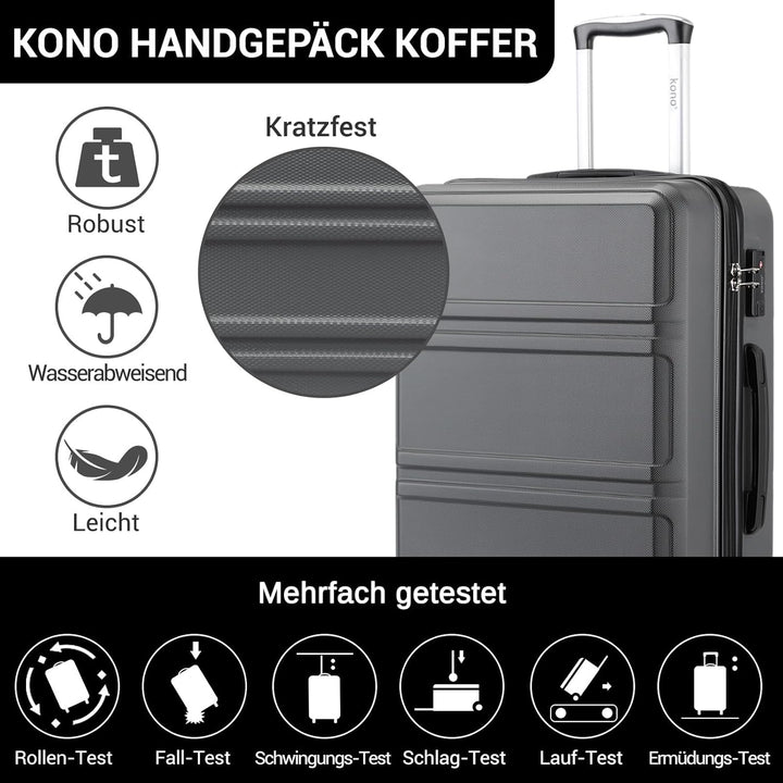 KONO Koffer Trolley Reisekoffer aus ABS+PC – Leichter Hartschalenkoffer mit 4 Zwillingsrollen und TS