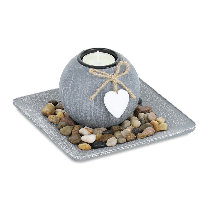Relaxdays Teelichthalter Set mit Tablett &amp; Steinen, 15,5 x 15,5 cm, Tischdeko Wohnzimmer, Esszimmer,