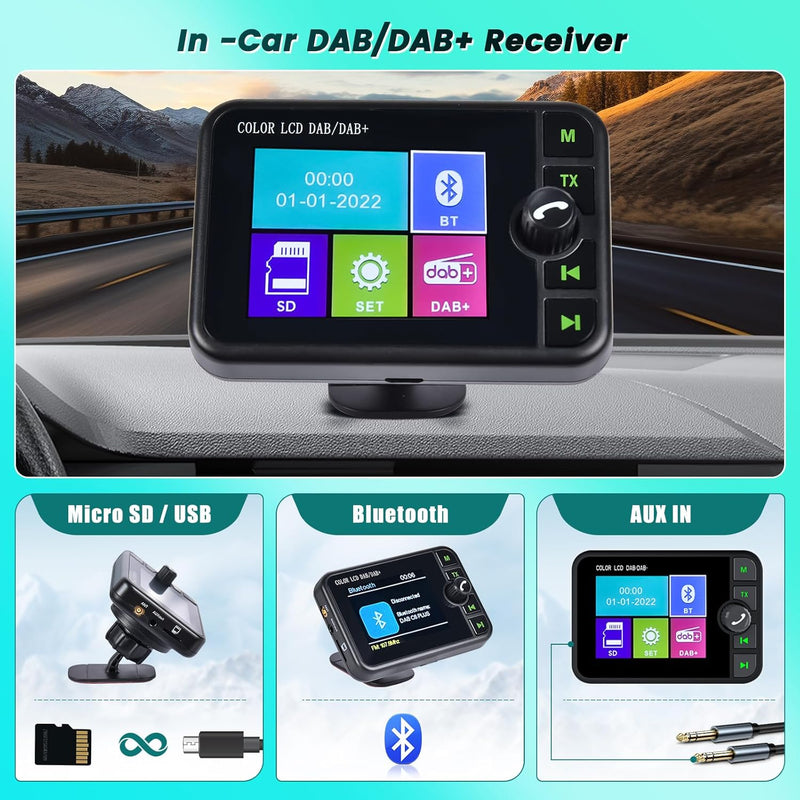 Hikity Tragbares DAB Adapter für Autoradio mit 2.4 Zoll LCD Display Radio Klein UKW-Digitalradio Ada