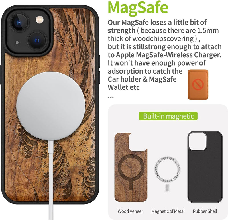 Carveit Handyhülle für iPhone 14 Cover Kompatibel mit Magsafe [Holz und TPU Silikon Hybrid hülle] Ma