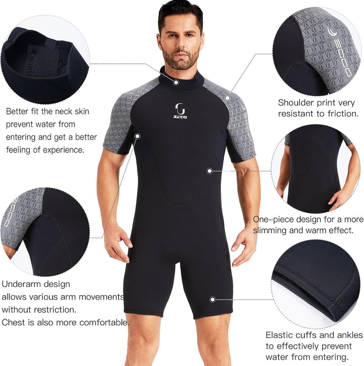 Neoprenanzug Damen Rückenreissverschluss Kurzer Neoprenanzug Herren 3mm Neopren Kurzarm Neoprenanzug