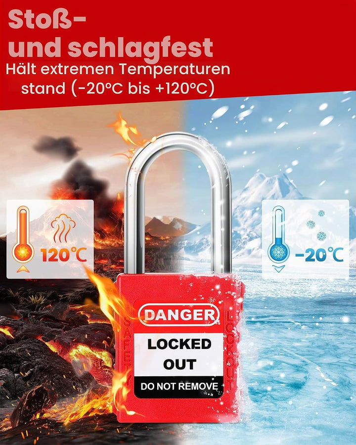 Lockout Vorhängeschloss Set, 10 Stück Watherproof Schloss mit Schlüsseln, 38mm Lockout Tagout Schlös