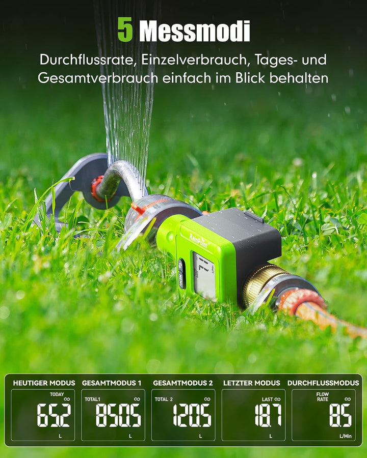 Rainpoint Smarter Bluetooth Wasserzähler mit Doppel-Messinganschlüssen, Wohnmobil Wassertank-Monitor