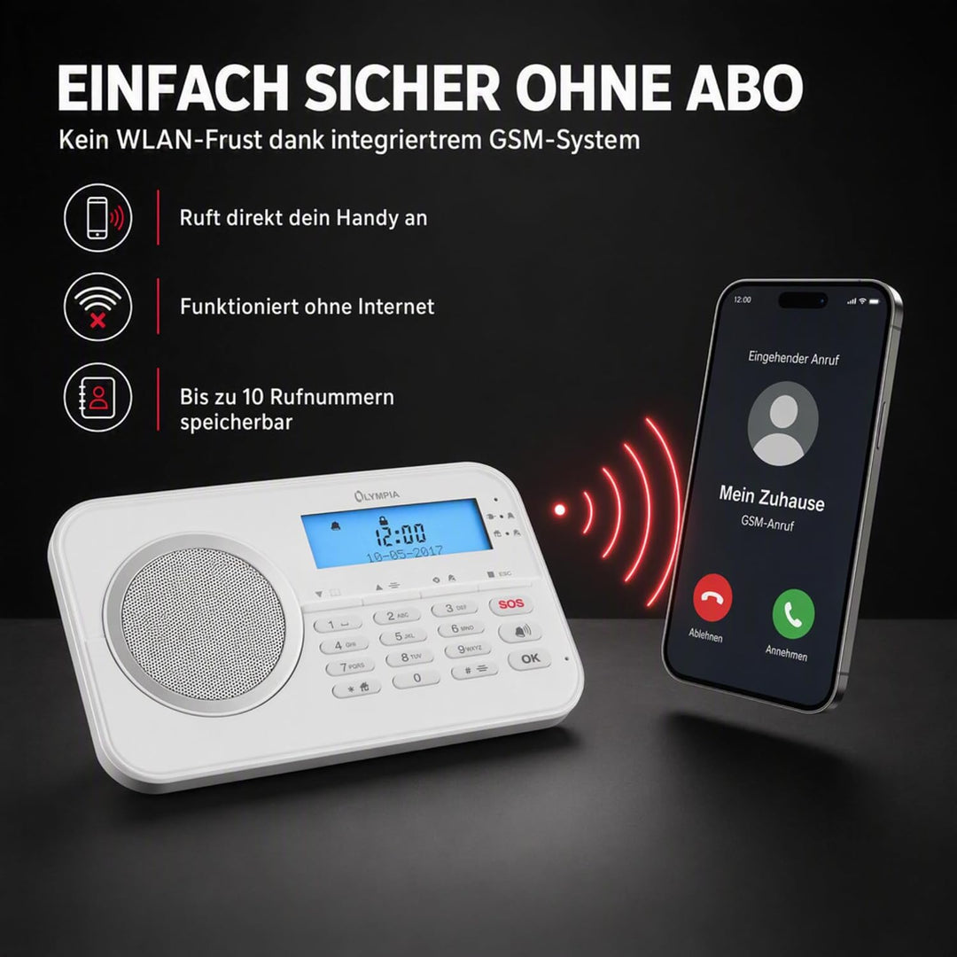 OLYMPIA Protect 9868 GSM Haus Alarmanlage Funk Alarmsystem mit App Single, Single
