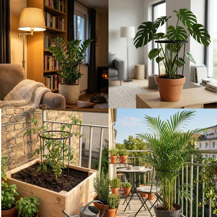 PLANTINITY Rankhilfe Aus Biokunststoff, 4er Set, 21x50 cm | Stützring Für Stauden Und Zimmergrün, Fü