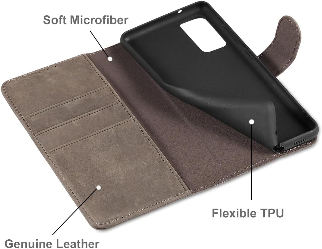LENSUN Lederhülle für Samsung Galaxy S20 FE, Echtleder Hülle [Bookstyle][RFID Blocker][Echtes Leder]