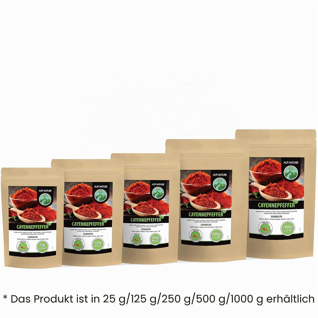 Alpi Nature Cayennepfeffer gemahlen 1kg, Cayenne Pfeffer gemahlen, Cayenne Chili, Chilipulver 1 kg (