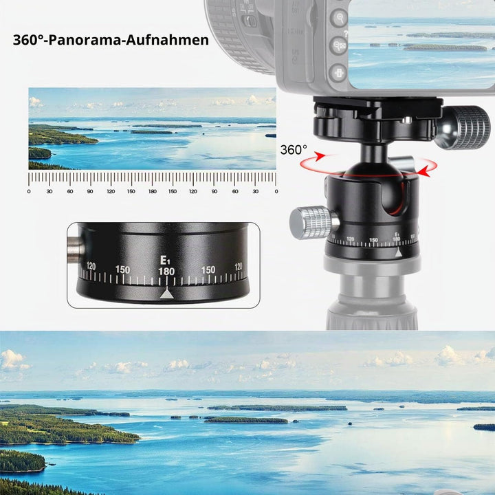Koolehaoda Low Profile Kugelkopf,Panorama Stativkopf 360° drehbar mit 1/4" Schraube Schnellwechselpl
