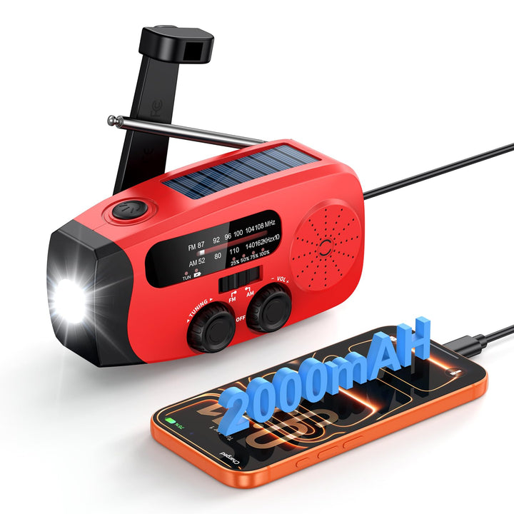 Kurbelradio, Notfall Ausrüstung Solar Radio Emergency, Notfallradio mit kurbel 2000mAh Power Bank mi