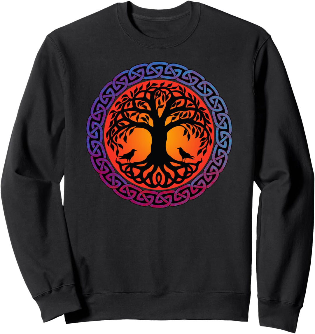 Wikinger Norse Knots Design Yggdrasil Baum und Raben Sweatshirt