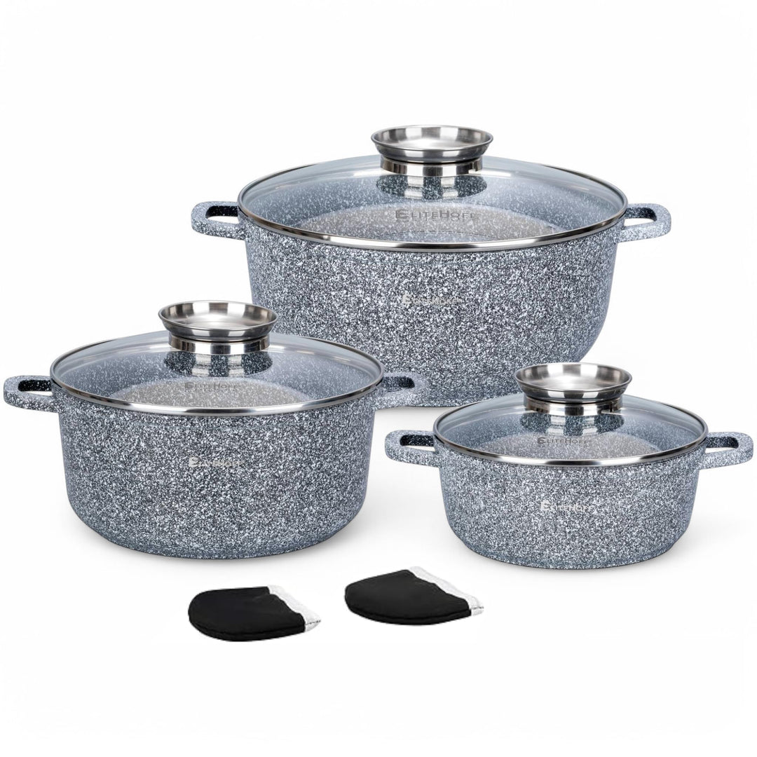 EliteHoff Kochtopf Set Induktion, Topf aus Aluminiumguss mit Antihaftbeschichtung, Topfset mit Glasd