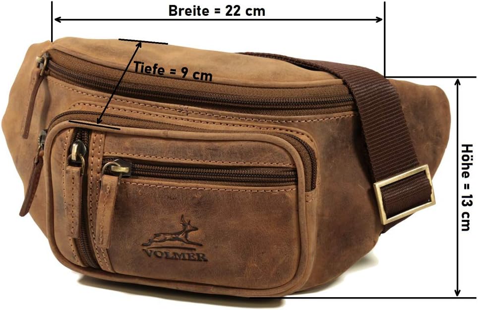 Fa.Volmer ® Gürteltasche in Echt-Leder für Damen und Herren | braun | Verstellbarer Gurt bis 130 cm