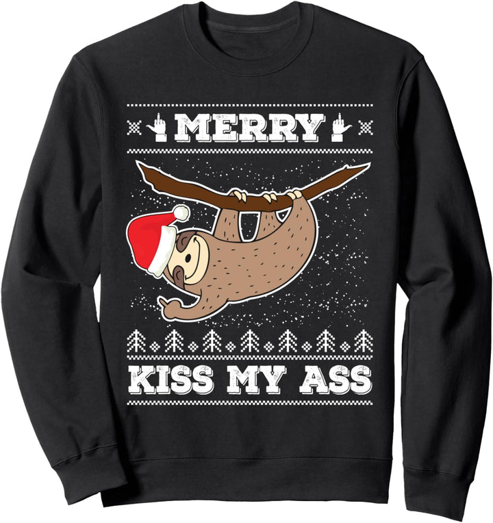 Merry Kiss My Ass Sloth Santa Claus Ugly Christmas Sweater Sweatshirt