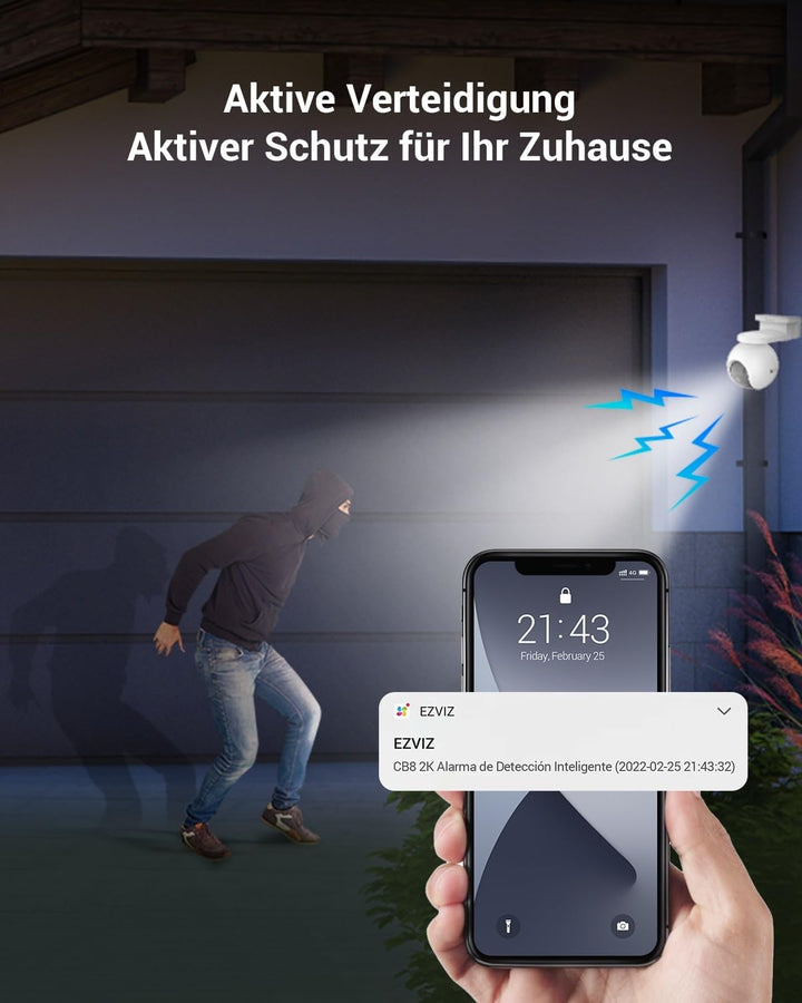 EZVIZ 2K kabellose Akkukamera aussen, PT WLAN Kamera mit AI Personenerkennung, 10400mAh Akku, Automa