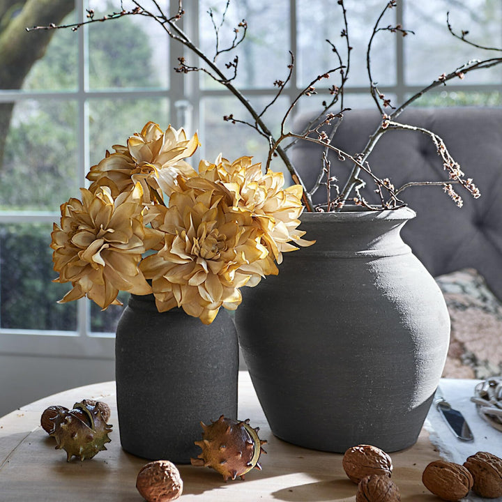 LOBERON® Vase 2er Set Molduc, Zwei unterschiedliche Designs, rustikaler Chic, dunkle Oxidations-Pati