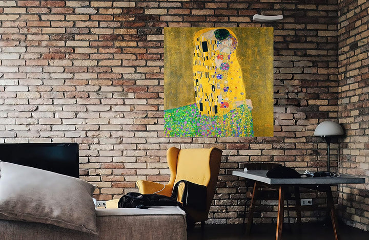 Berühmte Leinwanddrucke "The Kiss" von Gustav Klimt, Ölgemälde, Reproduktion, modern, gerahmt, 76 x