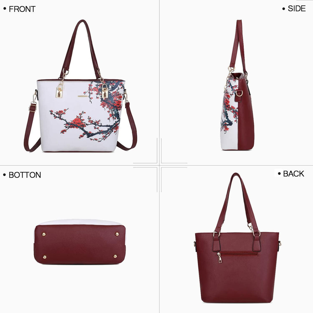 2E-youth Damen Set Tote Handtasche Umhängetasche Geldbörse 1e Weiss & Rot, 1e Weiss & Rot