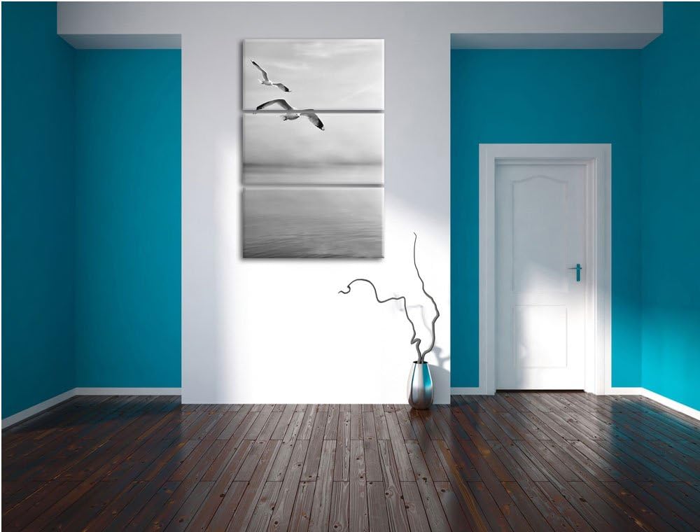 Pixxprint Möwen am Meer bei Sonnenaufgang als Leinwandbild/Grösse: 3 Teilig (120x80) cm/Wandbild/Kun