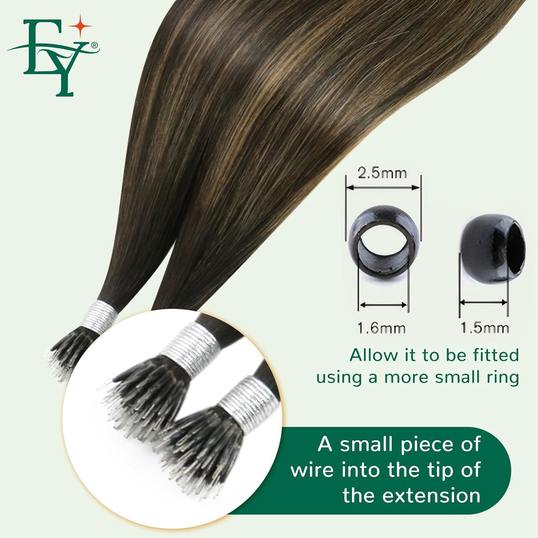 Easyouth Balayage Nanoring Haarverlängerung Echthaar 35 cm Braun Aschbraun und Dunkelstes Braun Misc