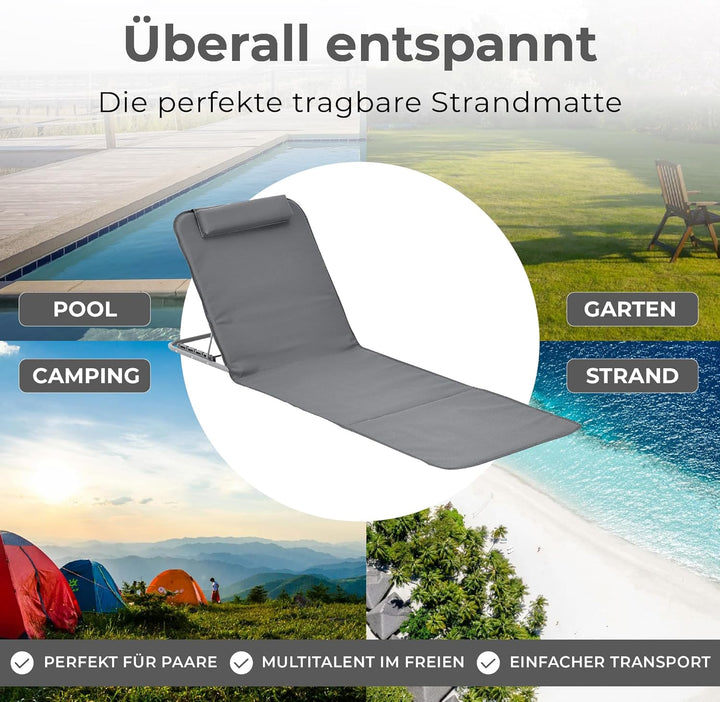 [en.casa] Strandmatte Donostia 2er Set Sonnenmatte klappbar Dunkelgrau Strandliege mit Verstellbarer