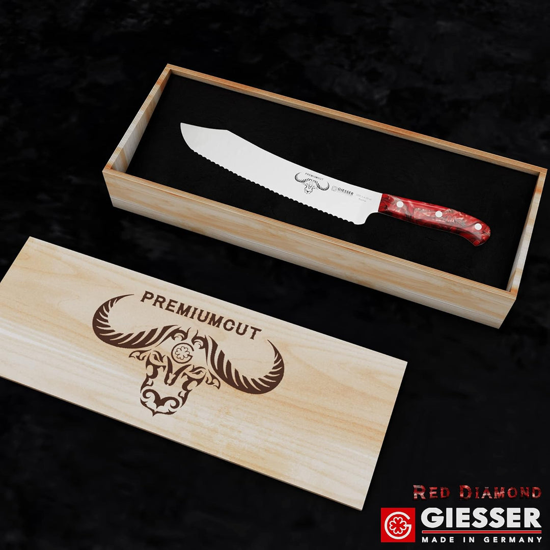 GIESSER seit 1776 - Made in Germany - Brotmesser 25 cm Red Diamond, PremiumCut Wave No 1, Wellenschl