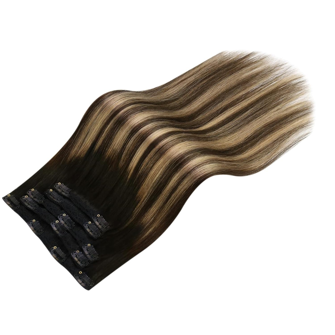 Moresoo Echthaar Extensions Clip Schwarz Remy Clip in Extensions Echthaar Doppelt Tressen Haarextens