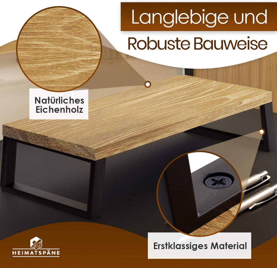 Monitorständer Eiche massiv – Ergonomische Bildschirmerhöhung Holz als Schreibtischaufsatz für Bilds