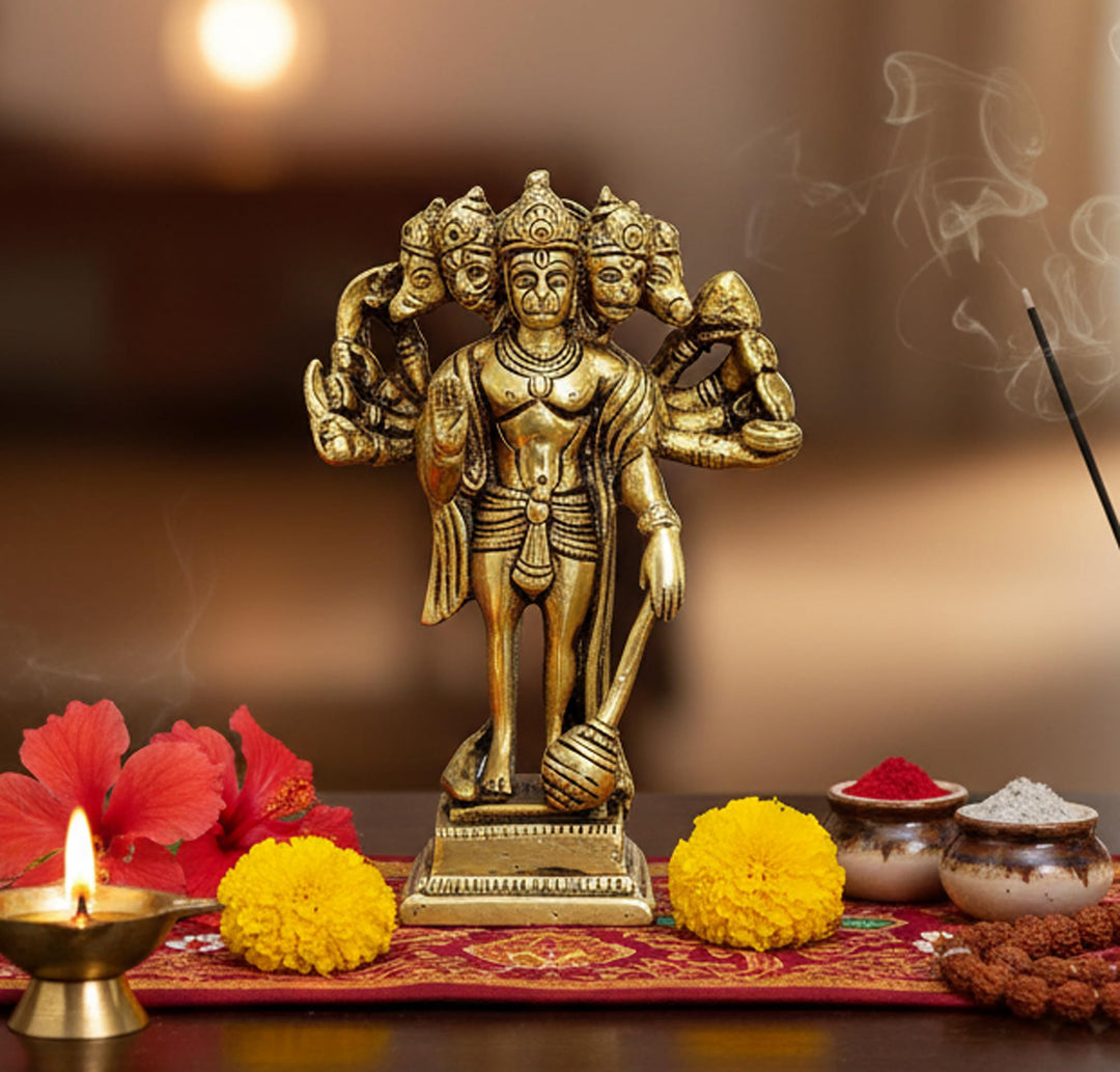 eSplanade Brass Panchmukhi Hanuman Anjaneya Pavan Putra Bajrangbali Idol Murti Moorti Statue (6.5 In