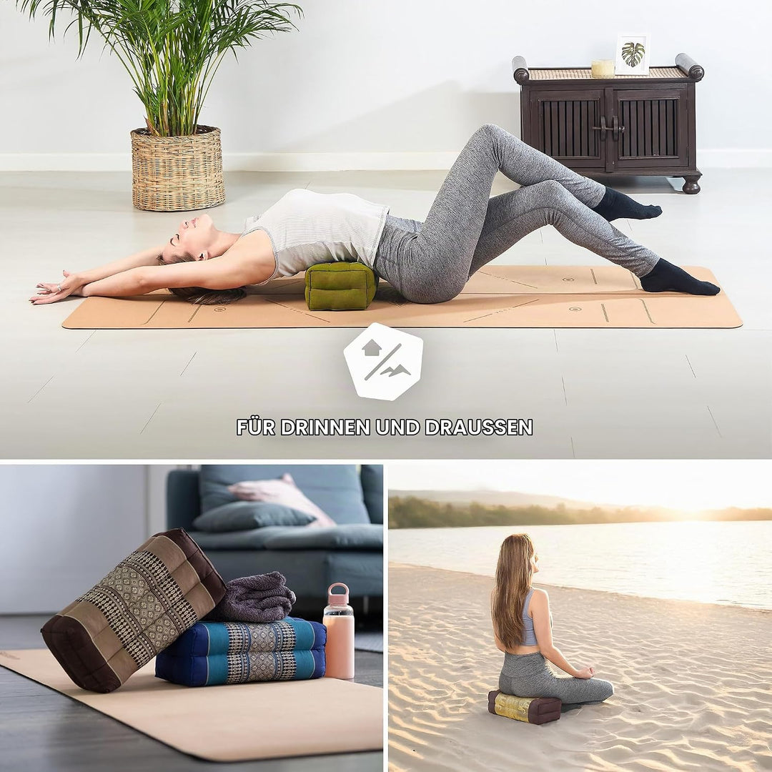 livasia Block Yogakissen eckig Thaiseide - 17x34x12cm - Meditationskissen Kapok, Stützkissen rechtec
