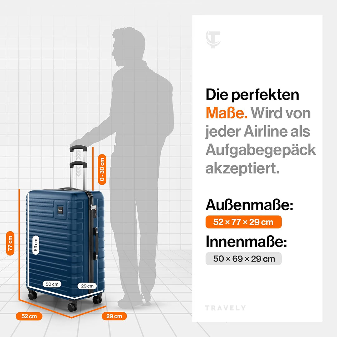 Travely Premium Koffer Gross: 28" Jede Menge Platz mit mehr als 120L Volumen, sehr robuster Hartscha