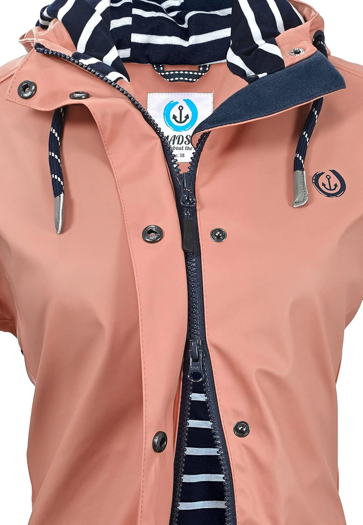 MADSea Damen Regenmantel Friesennerz Maritimes Gestreiftes Innenfutter Rosa, Grösse:36