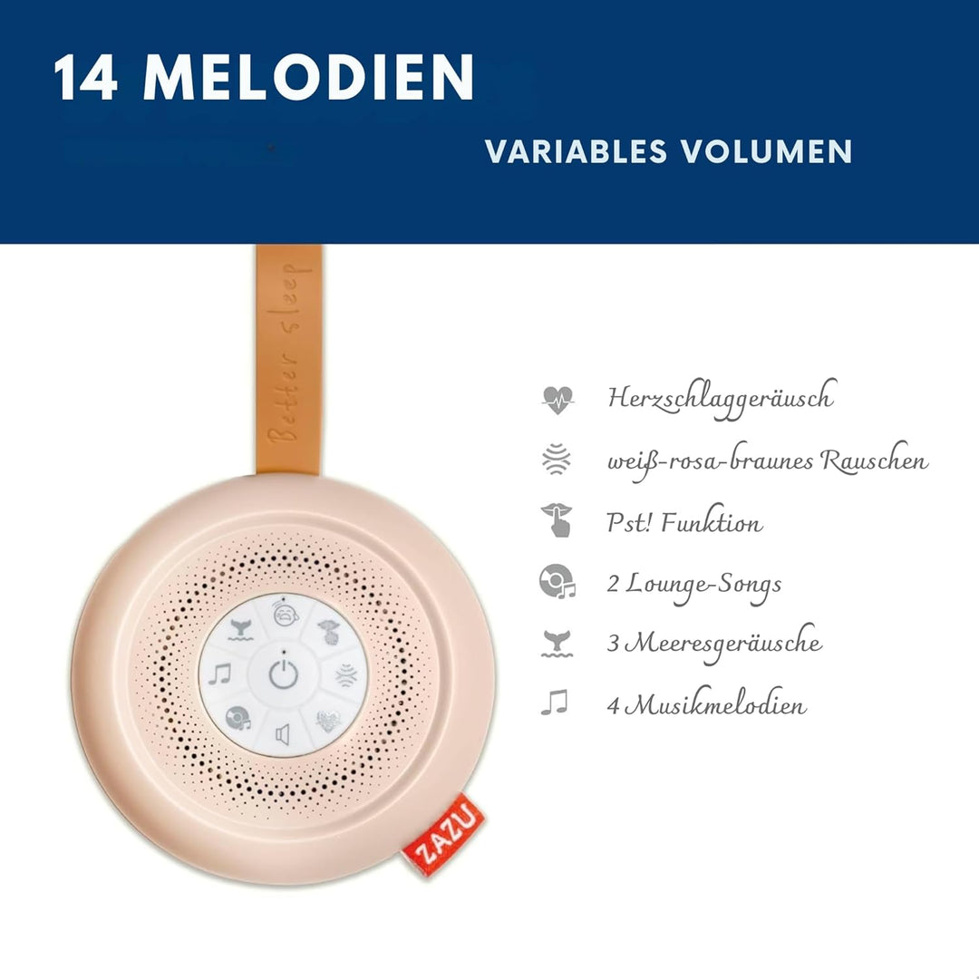 ZAZU Suzy Deluxe Einschlafhilfe für Babys – Geräuschmaschine mit 14 Sounds, Schreisensor, 20-Min-Tim