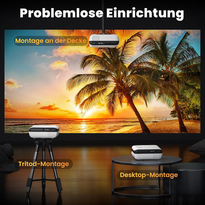 HOPVISON Beamer 4K Unterstützt, 9500 Lumen Beamer Bluetooth 5.1, Native 1080P Tragbare Mini Heimkino