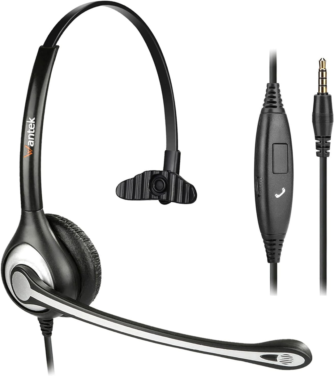 Wantek Headset Handy Mono mit Noise Cancelling Mikrofon, Smartphone Kopfhörer für iPhone Samsung Hua