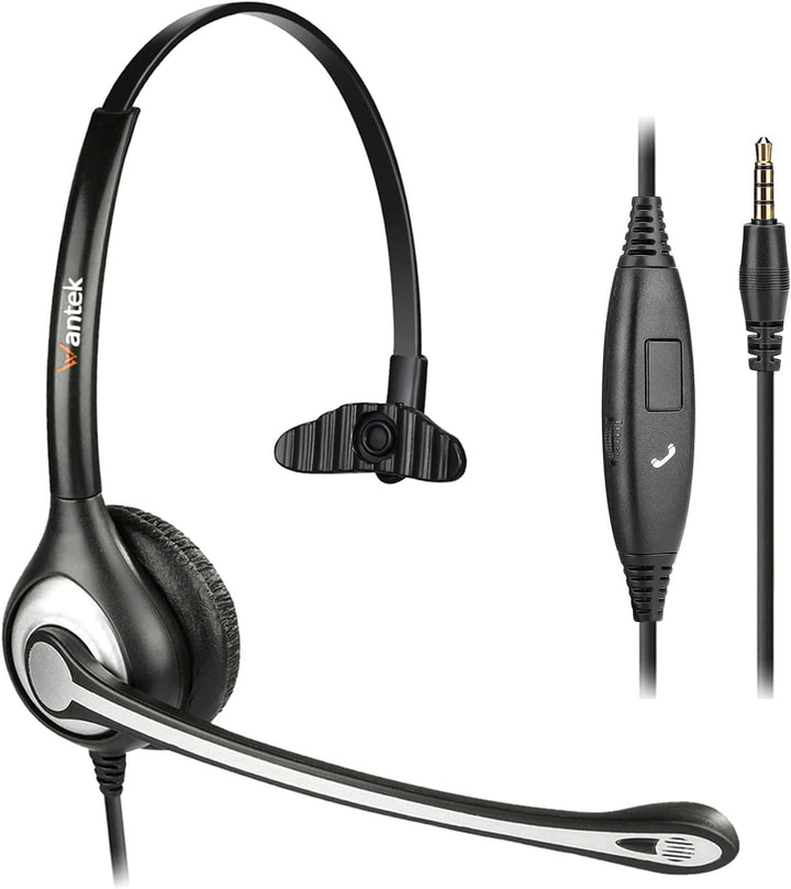 Wantek Headset Handy Mono mit Noise Cancelling Mikrofon, Smartphone Kopfhörer für iPhone Samsung Hua