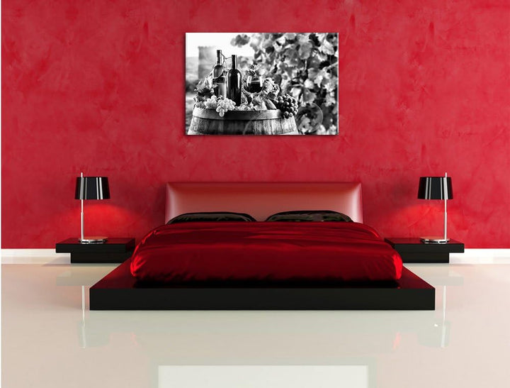 Pixxprint Monocrome, Weintrauben am Fass, Format: 100x70 auf Leinwand, 100x70